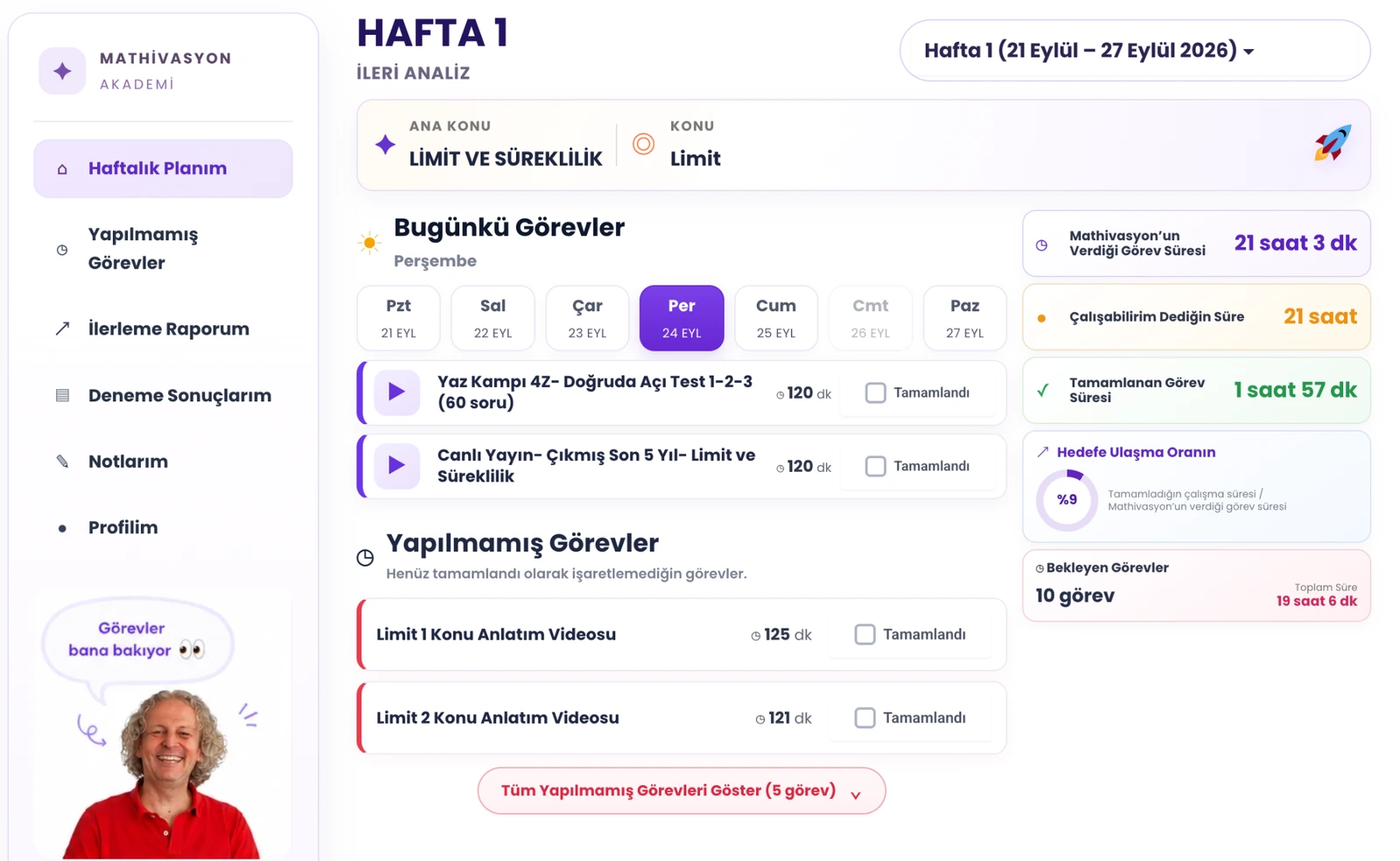 Mathivasyon Akademi haftalık çalışma planı